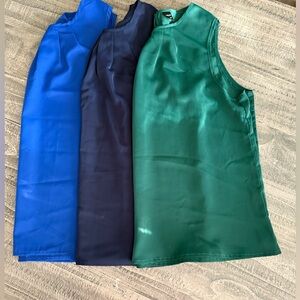 SHEIN Solid Pleated Front Key hole back Green, Navy, Royal Blue dressy tanks